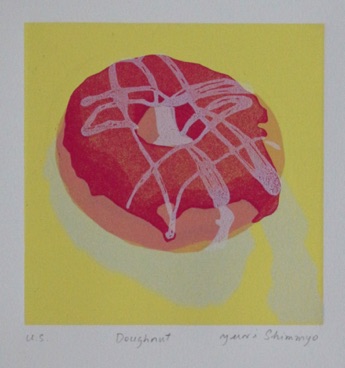 Doughnut - multi-plate colour Lino cut - 15x15cm - Peach